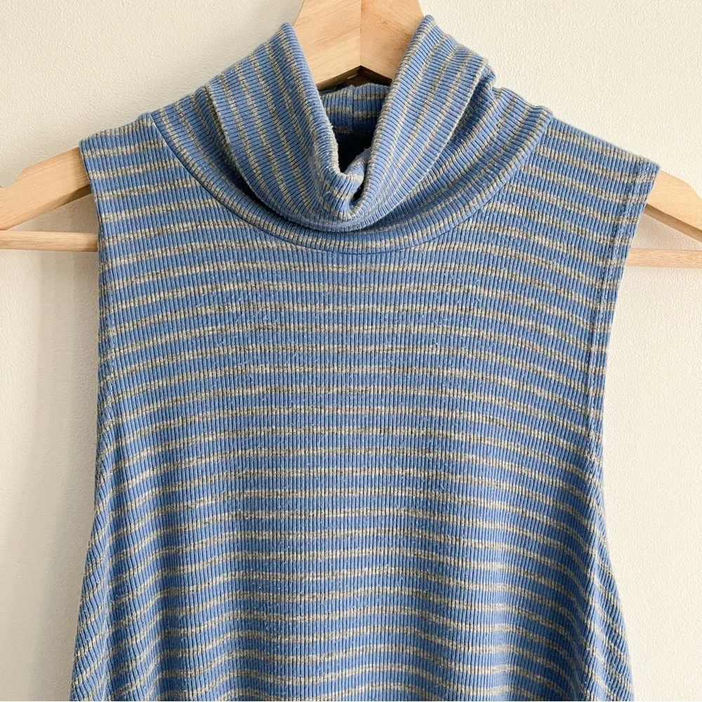 Anthropologie Puella Striped Blue Grey Gray Sleeveless Turtleneck Top Women’s M - Picture 8 of 15